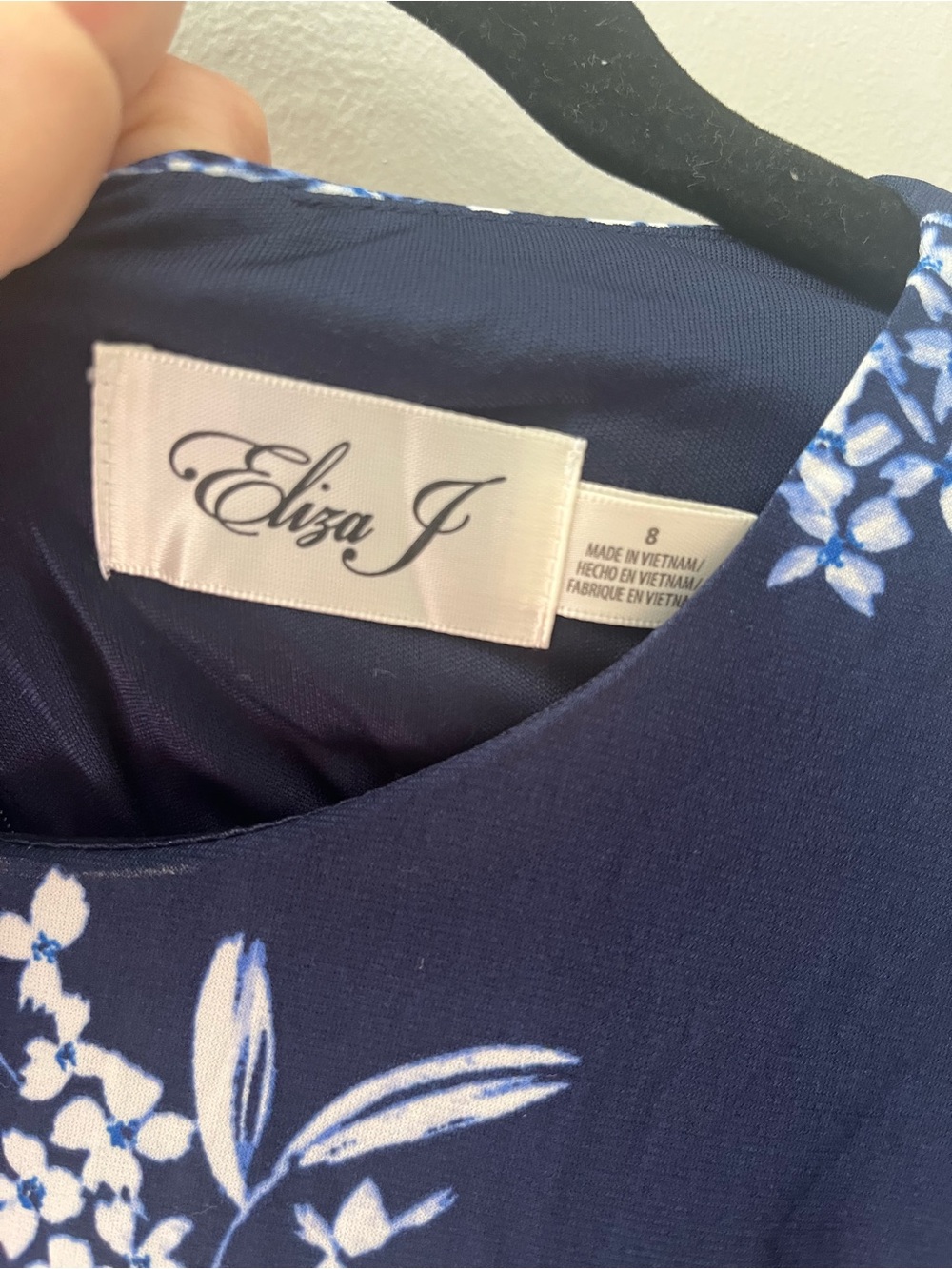 Eliza J Navy and White Floral Midi Dress with Tie Waist - Picture 3 of 4